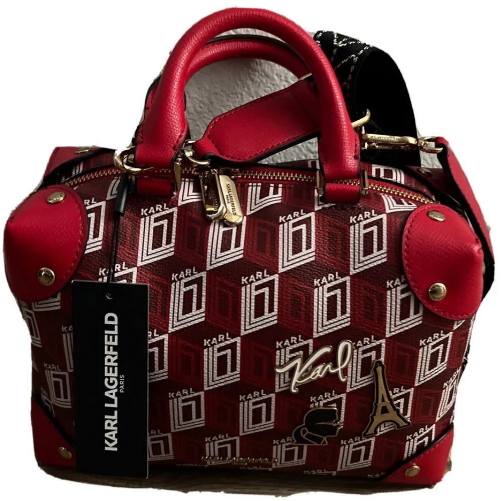 Karl Lagerfeld Paris Valette pins RED Crossbody NWT bsv Retail $228